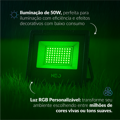 Refletor Led Smart Inteligente Wi-Fi 50W RGB Colorido Bivolt IP65 Preto