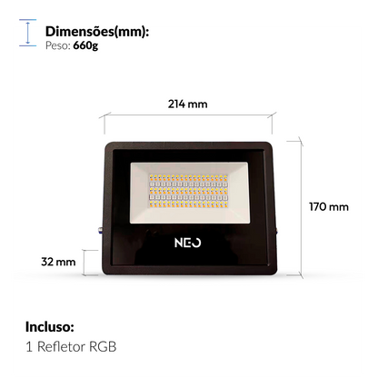 Refletor Led Smart Inteligente Wi-Fi 50W RGB Colorido Bivolt IP65 Preto