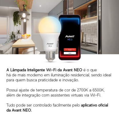 Lâmpada Led Pera Inteligente Wi-Fi 15W Dimerizável Branco Quente a Frio E27 Bivolt Avant Neo