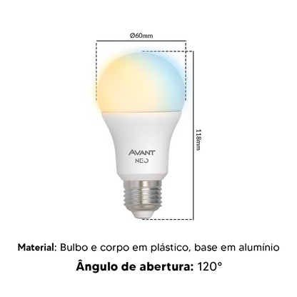 Lâmpada Led Pera Inteligente Wi-Fi 15W Dimerizável Branco Quente a Frio E27 Bivolt Avant Neo