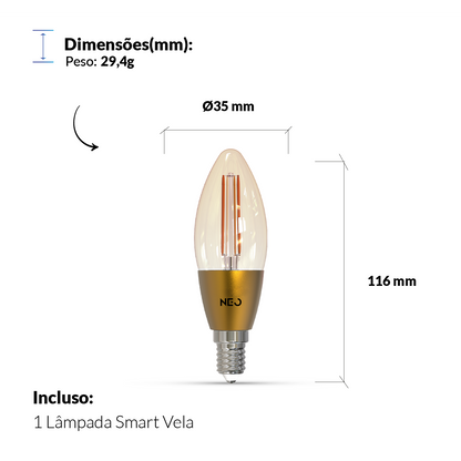 Lâmpada Led Vela Smart 4w 1800K/2700K Dimerizável E14 110v/220v Ip20 Avant Neo