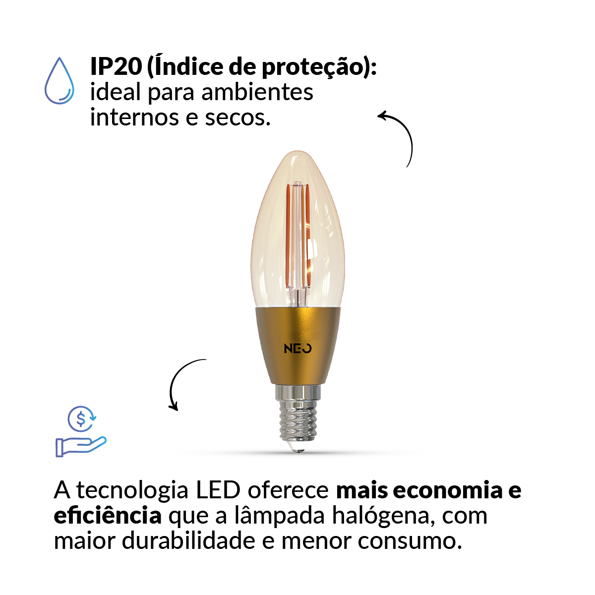 Lâmpada Led Vela Smart 4w 1800K/2700K Dimerizável E14 110v/220v Ip20 Avant Neo