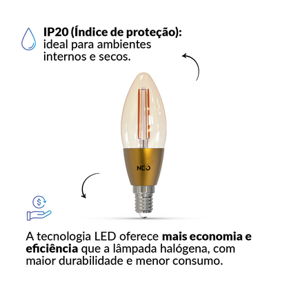 Lâmpada Led Vela Smart 4w 1800K/2700K Dimerizável E14 110v/220v Ip20 Avant Neo