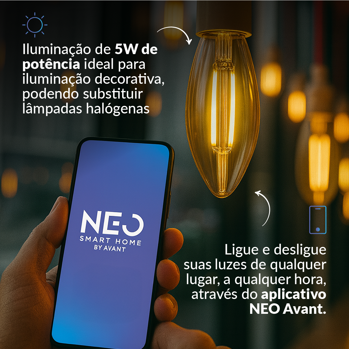 Lampada Led Vela Smart Inteligente 5w 1800K/2700K Colorido E27 110v/220v Ip20 Cod: 290772476 Avant Neo