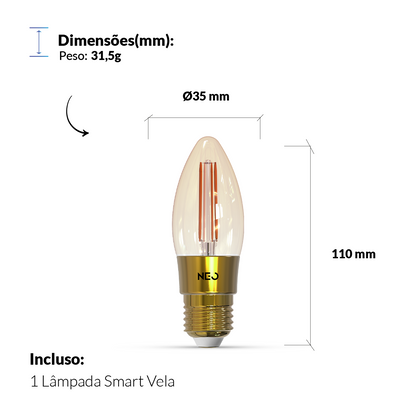 Lampada Led Vela Smart Inteligente 5w 1800K/2700K Colorido E27 110v/220v Ip20 Cod: 290772476 Avant Neo