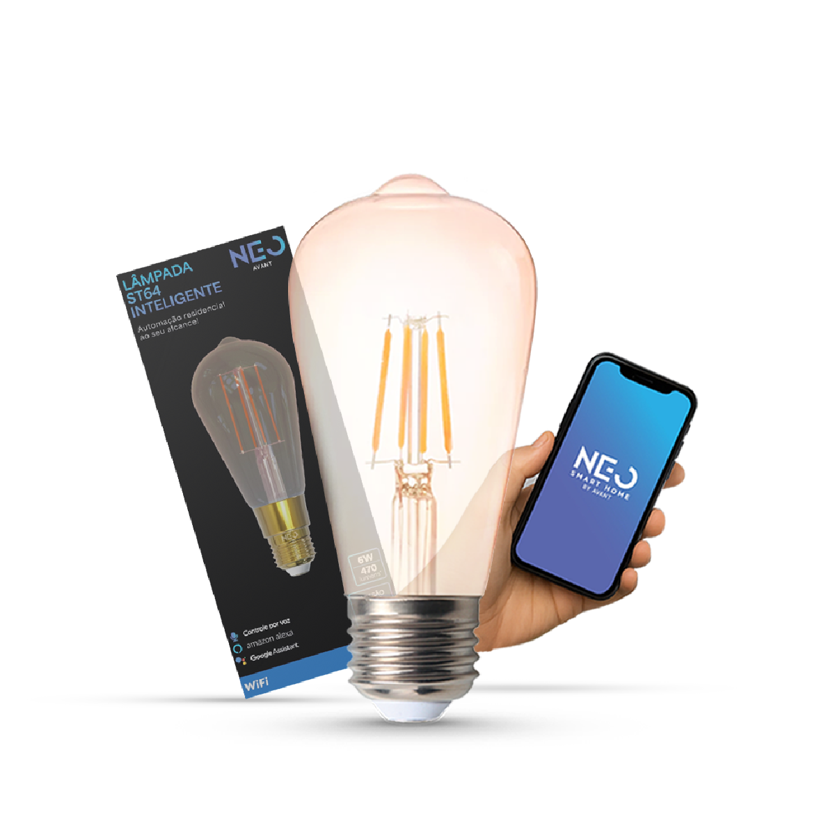 Lâmpada Led Pera Inteligente ST64 6w 2700 a 6500K Branco Frio a Quente E27 Bivolt Avant Neo