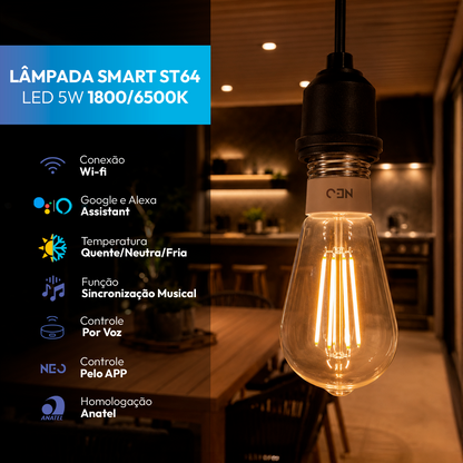 Lâmpada Led Pera Inteligente ST64 6w Dimerizável E27 Bivolt Neo