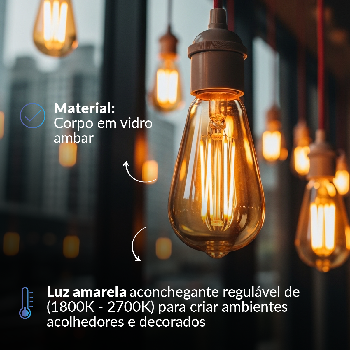 Lâmpada Led Pera Inteligente ST64 6w 2700 a 6500K Branco Frio a Quente E27 Bivolt Avant Neo
