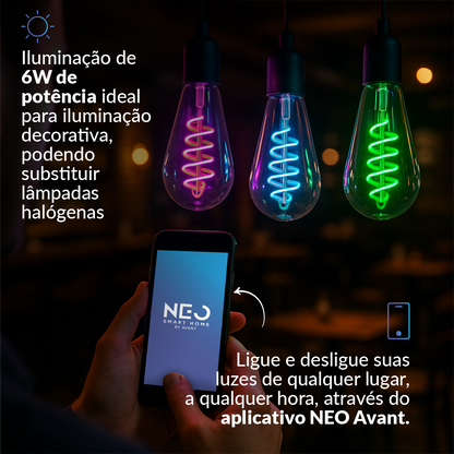Lâmpada LED Inteligente Wifi RGB ST64 6W Dimerizável E27 Bivolt Neo