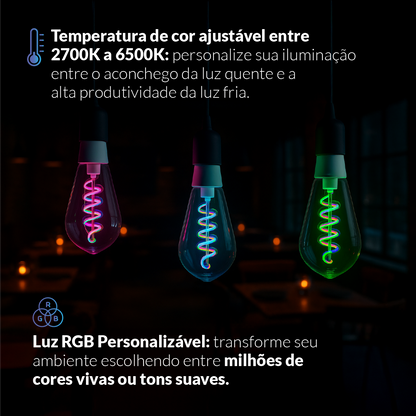 Lâmpada LED Inteligente Wifi RGB ST64 6W Dimerizável E27 Bivolt Neo