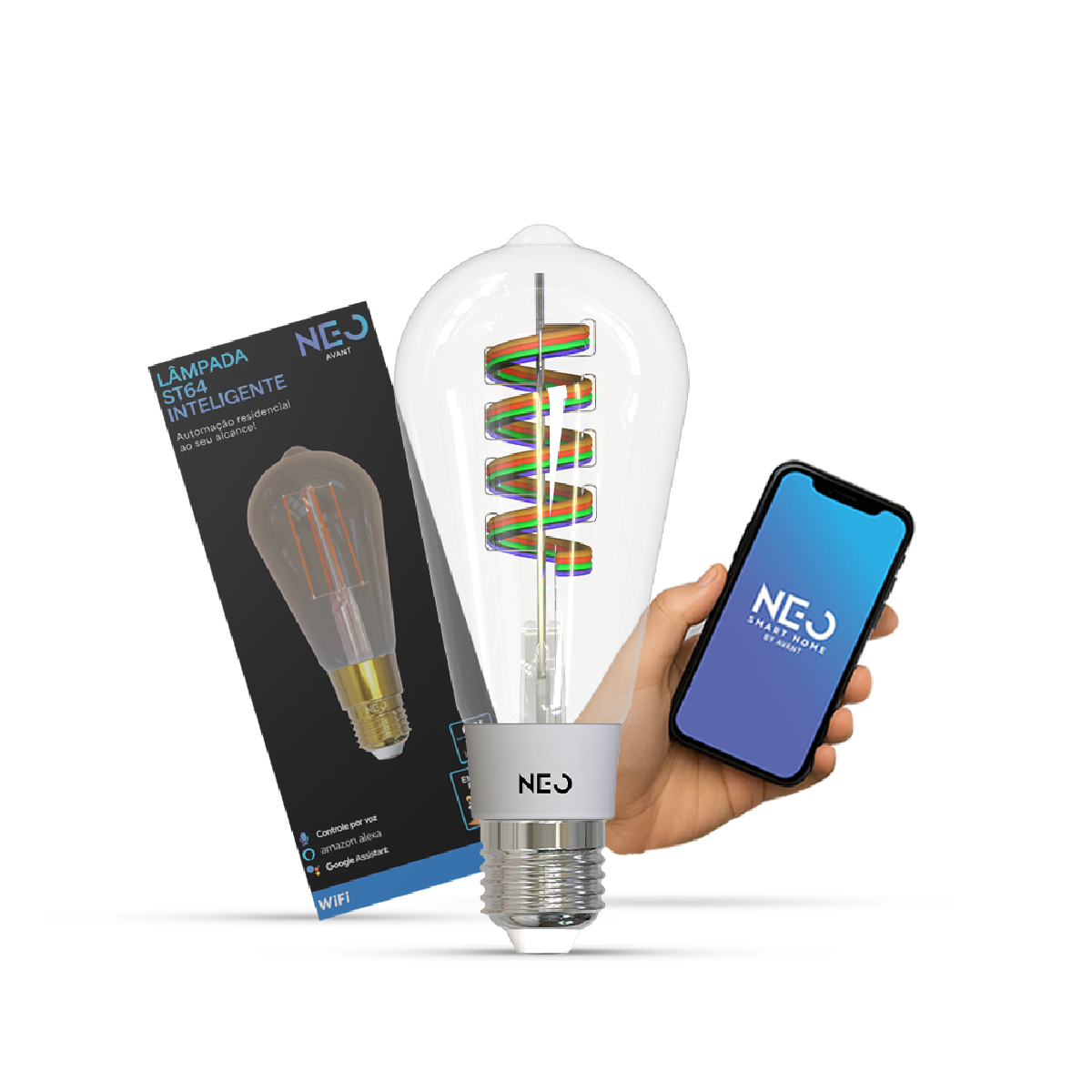 Lâmpada LED Smart Wi-Fi RGB ST64 6W Dimerizável 2700K a 6500K E27 Bivolt Avant Neo