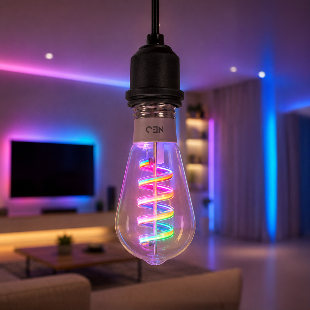 Lâmpada LED Inteligente Wifi RGB ST64 6W Dimerizável E27 Bivolt Neo