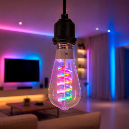 Lâmpada LED Inteligente Wifi RGB ST64 6W Dimerizável E27 Bivolt Neo