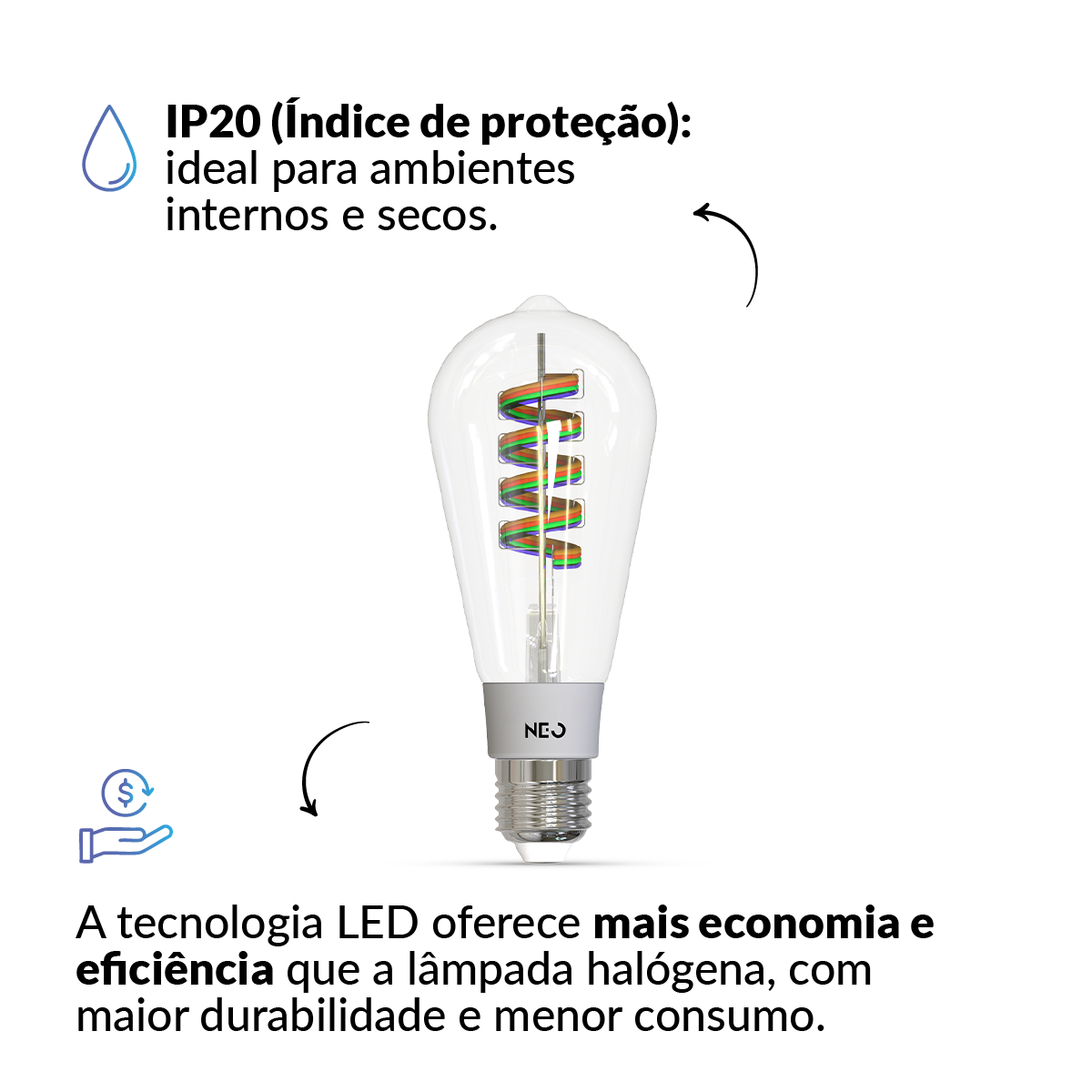 Lâmpada LED Smart Wi-Fi RGB ST64 6W Dimerizável 2700K a 6500K E27 Bivolt Avant Neo
