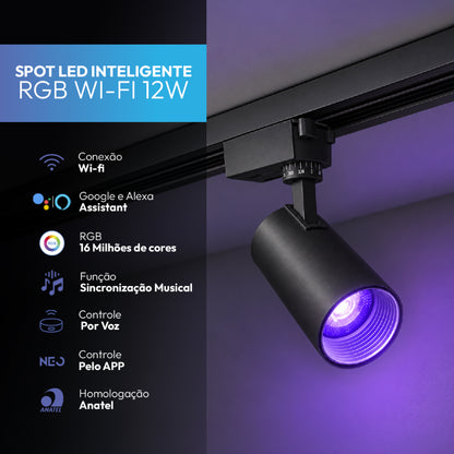 Spot Led Para Trilho Inteligente 12W RGB Bivolt IP20 Preto Neo - NEO Avant