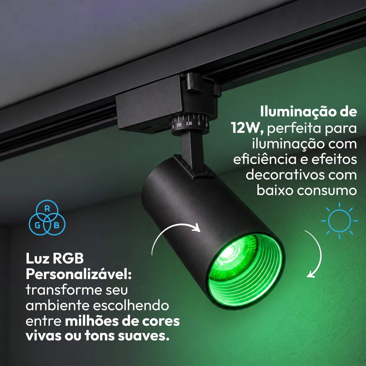 Spot Led Para Trilho Inteligente 12W RGB Bivolt IP20 Preto Neo - NEO Avant