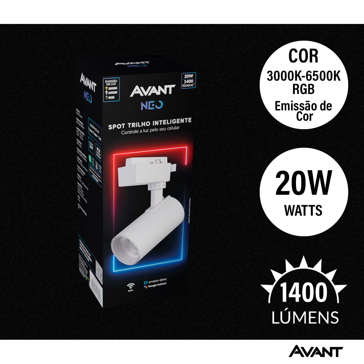 Spot Led Para Trilho Inteligente 20W RGB Bivolt Ip20 Branco Avant Neo