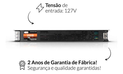 Fonte driver Slim 200w 17a 12v 127v Deluxe