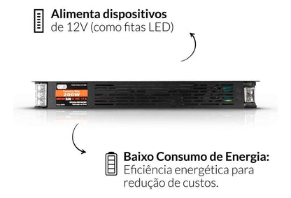 Fonte driver Slim 200w 17a 12v 127v Deluxe