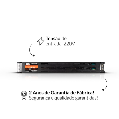 Fonte driver Slim 200w 17a 12v 220v Deluxe