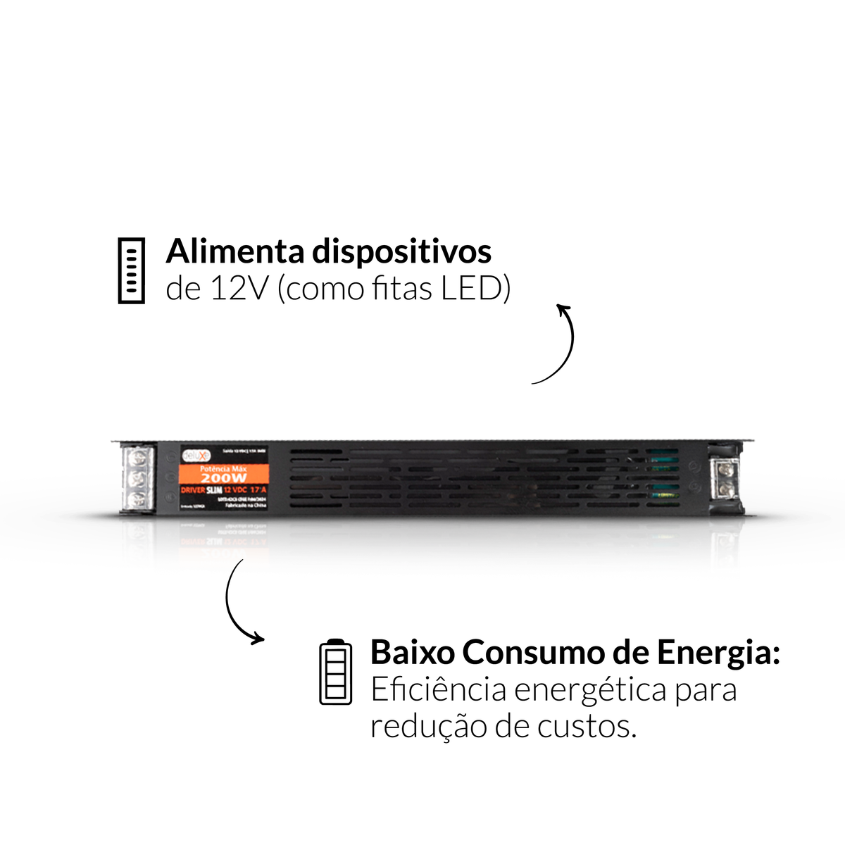 Fonte driver Slim 200w 17a 12v 220v Deluxe
