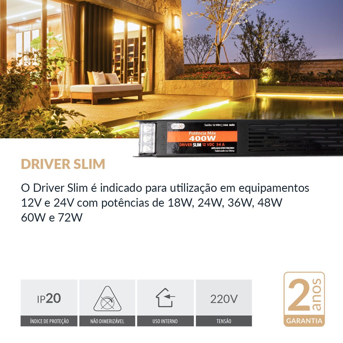 Fonte driver Slim 400w 34a 12v 220v Ip20 Cod: 994175474 Deluxe By Avant