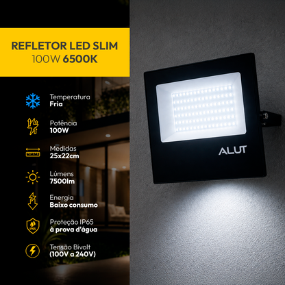 Refletor Led Slim 100w 6500k Branco Frio Bivolt IP65 Alut