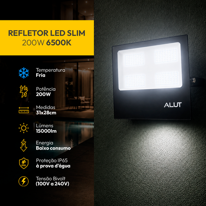 Refletor Led Slim 200w 6500k Branco Frio Bivolt IP65 Alut