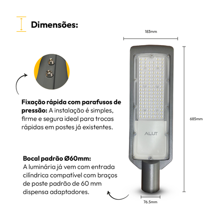 Luminária Led Poste 200w 6500k  Bivolt Ip66 Alut By Avant
