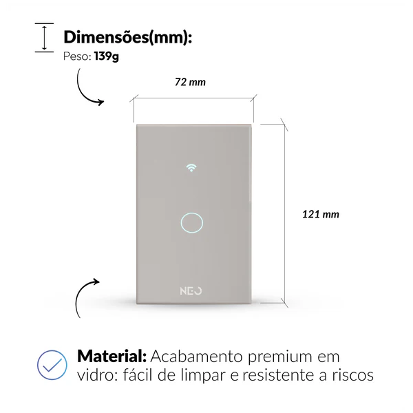 Kit Automação Lâmpada RGB 15w Interruptor 1 botão Tomada Inteligente Branco Wi-Fi 4x2 Bivolt Neo Avant - NEO Avant