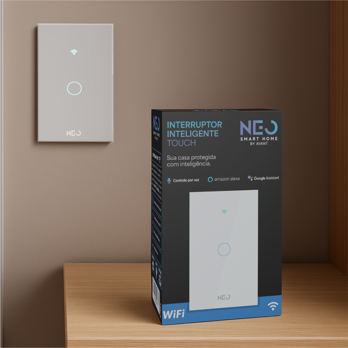 Interruptor Inteligente Smart Wi-Fi 1 Botão 4x2 Bivolt Branco Neo Avant