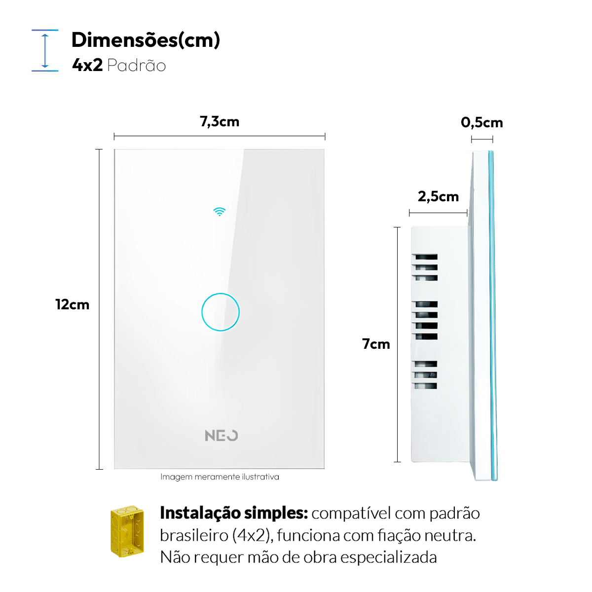 Interruptor Inteligente Wifi 1 Botão 4x2 Bivolt Branco Neo