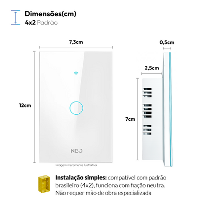 Interruptor Inteligente Wifi 1 Botão 4x2 Bivolt Branco Neo