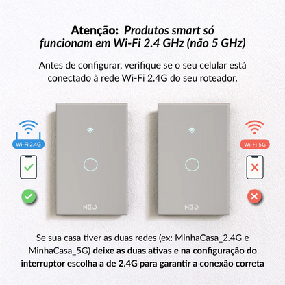 Kit Automação Lâmpada RGB 15w Interruptor 1 botão Tomada Inteligente Preto Wi-Fi 4x2 Bivolt Neo Avant - NEO Avant