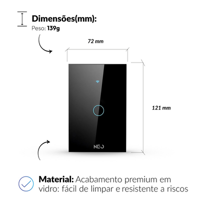 Interruptor Inteligente Smart Wifi 1 Botão 4x2 Bivolt Preto Neo Avant - NEO Avant