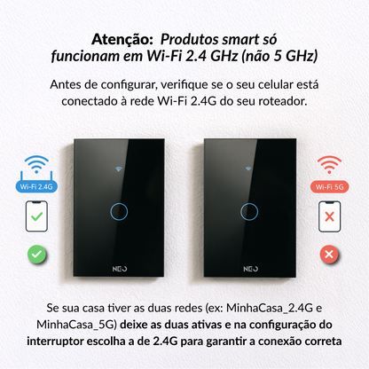Interruptor Inteligente Smart Wifi 1 Botão 4x2 Bivolt Preto Neo Avant - NEO Avant
