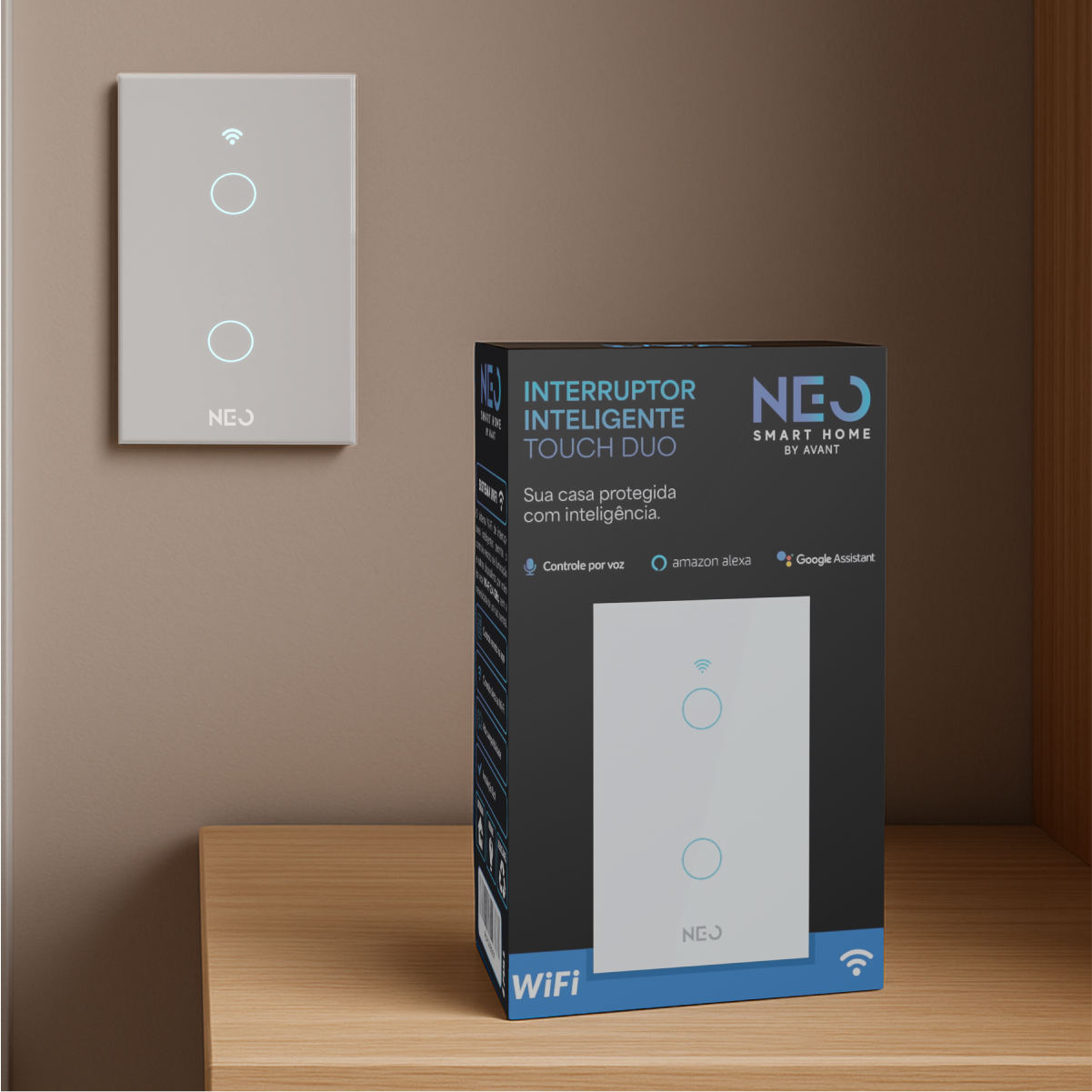 Interruptor Inteligente Smart Wi-Fi 2 Botões 4x2 Bivolt Branco Neo Avant
