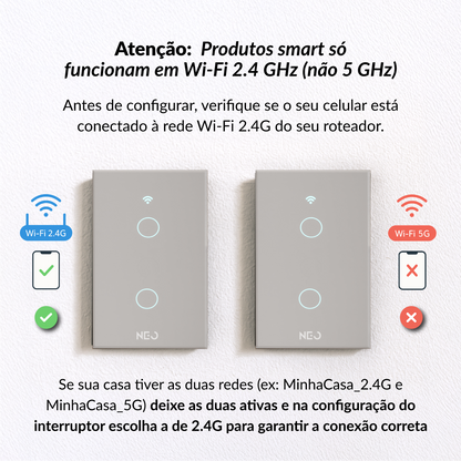 Interruptor Inteligente Smart Wi-Fi 2 Botões 4x2 Bivolt Branco Neo Avant
