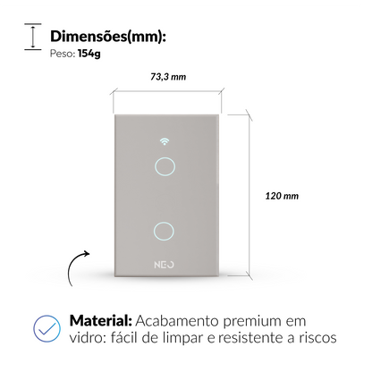Interruptor Inteligente Smart Wi-Fi 2 Botões 4x2 Bivolt Branco Neo Avant