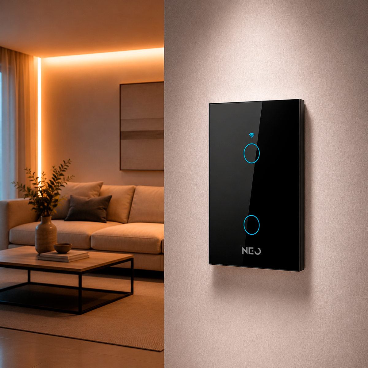 Interruptor Inteligente Wifi 2 Botões 4x2 Bivolt Preto Neo
