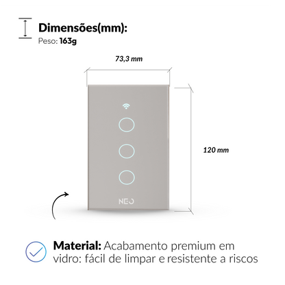 Interruptor Inteligente Smart Wi-fi 3 Botões 4x2 Bivolt Branco Neo Avant