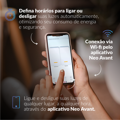 Interruptor Inteligente Smart Wi-fi 3 Botões 4x2 Bivolt Branco Neo Avant