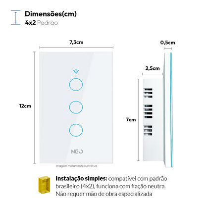 Interruptor Inteligente Wifi 3 Botões 4x2 Bivolt Branco Neo