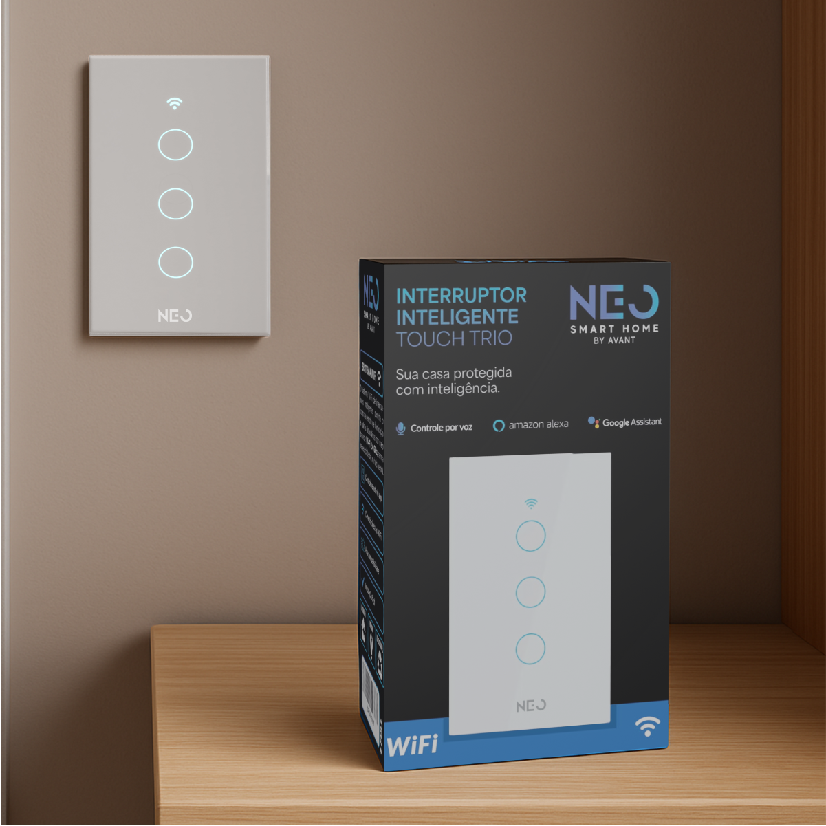 Interruptor Inteligente Smart Wi-fi 3 Botões 4x2 Bivolt Branco Neo Avant