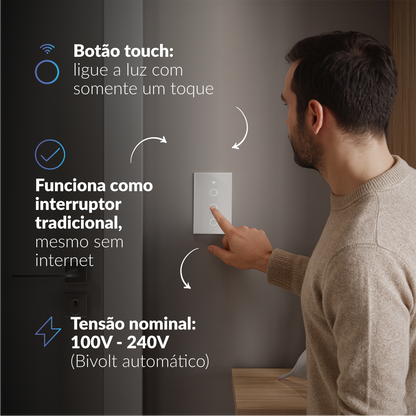 Interruptor Inteligente Smart Wi-fi 3 Botões 4x2 Bivolt Branco Neo Avant