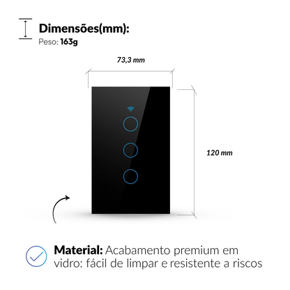 Interruptor Inteligente Smart Wi-fi 3 Botões 4x2 Bivolt Preto Neo Avant