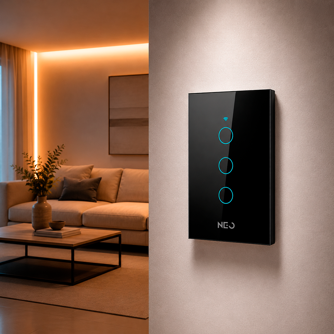 Interruptor Inteligente Wifi 3 Botões 4x2 Bivolt Preto Neo