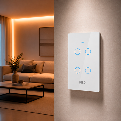 Interruptor Inteligente Wifi 4 Botões 4x2 Bivolt Branco Neo