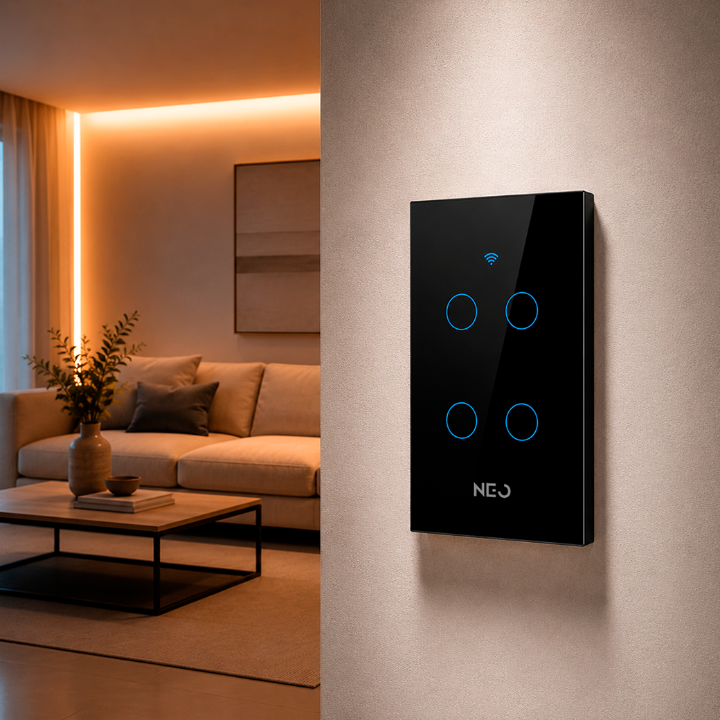 Interruptor Inteligente Wifi 4 Botões 4x2 Bivolt Preto Neo