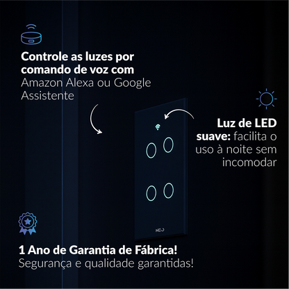 Interruptor Inteligente Smart Wi-fi 4 Botões 4x2 Bivolt Preto Neo Avant
